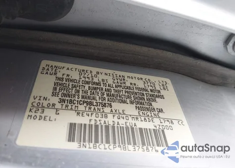 2011 Nissan Versa 1.8S z USA, uszkodzony, nr VIN 3N1BC1CP9BL375876